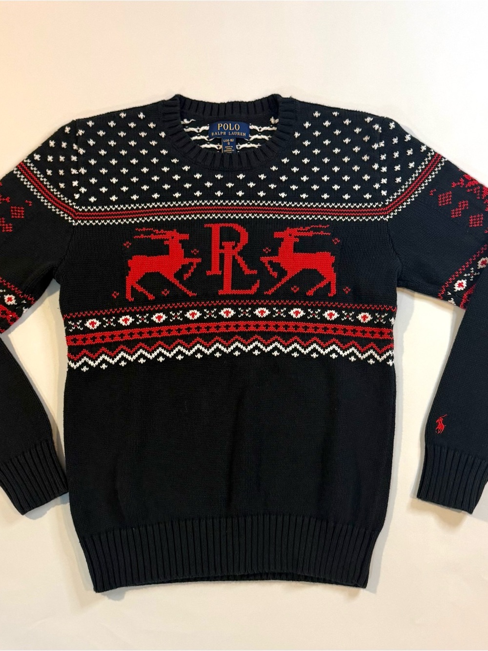 Vintage '90's Polo Ralph Lauren Knit Reindeer  Sweater Kids Sz Large (14-16)